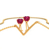 14K Gold Necklace With Walking Hearts Design Set On A V Shape In The Centre