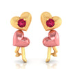 14k (585) Gold Earrings With Dancing Hearts Design And Embedded Stones