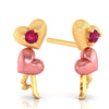 14k (585) Gold Earrings With Dancing Hearts Design And Embedded Stones