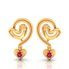 14k (585) Gold Earrings Swirling Design With Heart Shaped Dangles And Embedded Stones