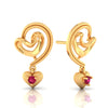 14k (585) Gold Earrings Swirling Design With Heart Shaped Dangles And Embedded Stones