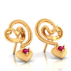 14k (585) Gold Earrings Swirling Design With Heart Shaped Dangles And Embedded Stones