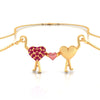 14K Gold Necklace With Hearts Held By Love Design