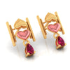 14k (585) Gold Earrings With Stacked Hearts Design And Stone Dangles