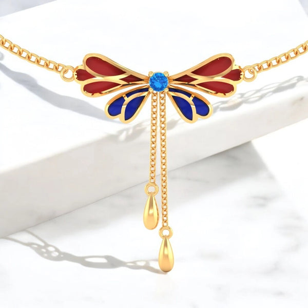 14K Gold Necklace with Butterfly Design and Gold Drop