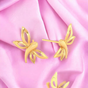 Dragonfly Dance Stud Earrings With Beautiful Wings In 14K Gold