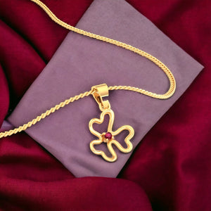 14K Gold Pendant (Without Chain) With Three Leaf Clover Design And Stone In The Centre