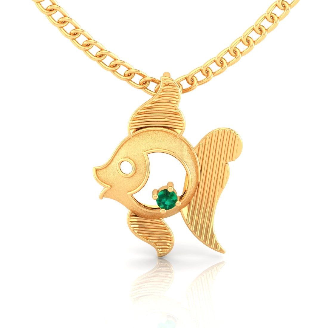 14K Gold Pendant (Without Chain) Fish Design With Stone Accent