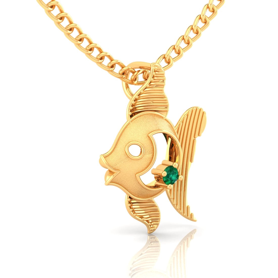 14K Gold Pendant (Without Chain) Fish Design With Stone Accent