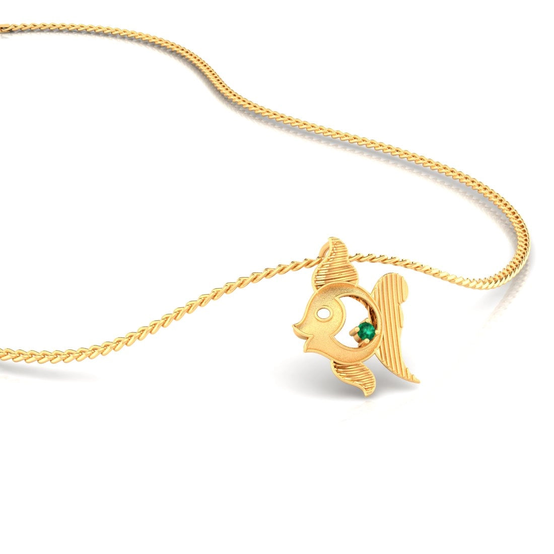 14K Gold Pendant (Without Chain) Fish Design With Stone Accent