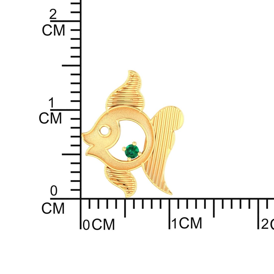 14K Gold Pendant (Without Chain) Fish Design With Stone Accent