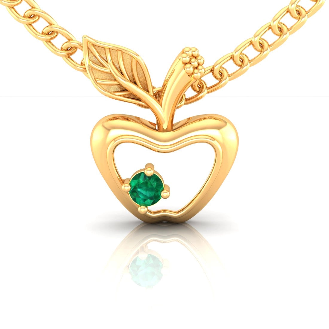 14K Gold Pendant (Without Chain) Apple Design With Stone Accent