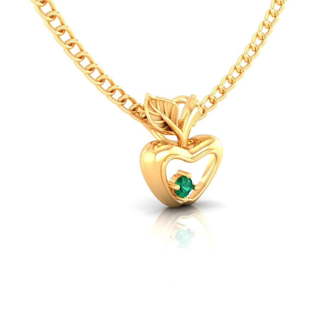 14K Gold Pendant (Without Chain) Apple Design With Stone Accent