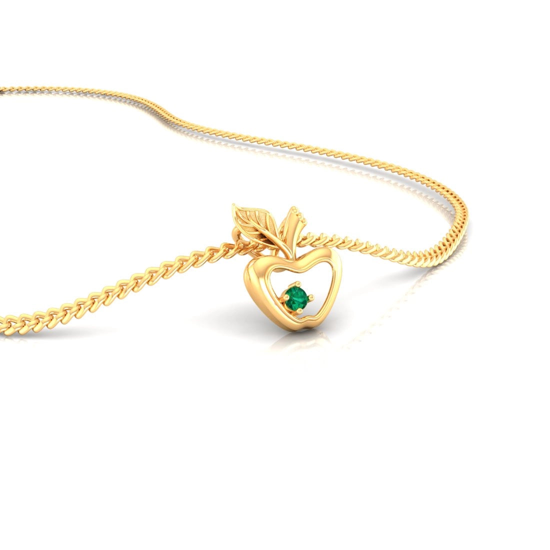 14K Gold Pendant (Without Chain) Apple Design With Stone Accent