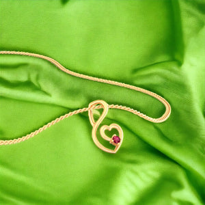 14K Gold Pendant (Without Chain) With Heart On A Swirl Design And Studded Stone