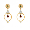 Diamond Embedded Drop Dangler with Precious Red Stone in 14K Gold Earrings