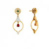 Diamond Embedded Drop Dangler with Precious Red Stone in 14K Gold Earrings