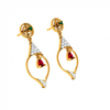 Diamond Embedded Drop Dangler with Precious Red Stone in 14K Gold Earrings