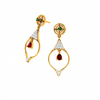 Diamond Embedded Drop Dangler with Precious Red Stone in 14K Gold Earrings