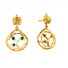 Elegant Green Stone Studded Teardrop Shaped 14K Gold Earrings