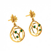 Elegant Green Stone Studded Teardrop Shaped 14K Gold Earrings