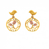 Gold Earrings with A Cute Bird and Floral Design