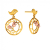 Gold Earrings with A Cute Bird and Floral Design