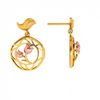 Gold Earrings with A Cute Bird and Floral Design