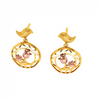 Gold Earrings with A Cute Bird and Floral Design