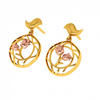 Gold Earrings with A Cute Bird and Floral Design