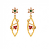 Gold Earrings with Green and Red Stones Embedded into Feminine Design