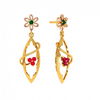 Gold Earrings with Green and Red Stones Embedded into Feminine Design