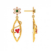 Gold Earrings with Green and Red Stones Embedded into Feminine Design