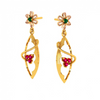 Gold Earrings with Green and Red Stones Embedded into Feminine Design