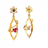 Gold Earrings with Green and Red Stones Embedded into Feminine Design