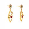 Gold Earrings with Green and Red Stones Embedded into Feminine Design