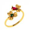 Amazea Stone Studded Double Floral 14KT Gold Ring