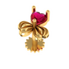 14KT Red Stone Studded Flower Shape Gold Nose Pin 