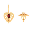 Heart Shaped Gold Earring Studded With Red Stone 