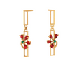 Red Petal Motif Gold Earrings