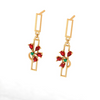 Red Petal Motif Gold Earrings