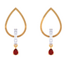 Striking Drop-Shaped Red Stone Studded Gold Earrings