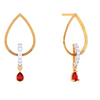 Striking Drop-Shaped Red Stone Studded Gold Earrings