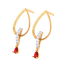 Striking Drop-Shaped Red Stone Studded Gold Earrings