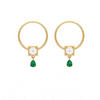 Oval Shaped Green Stone Studded Gold Earrings