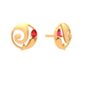 14k Lord Ganesha Themed Gold Earrings With Red Gemstone From Amazea Collection