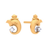 14K Ganesha Gold Earring With Four-Dimensional Clear Cut Gem 