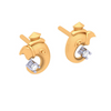 14K Ganesha Gold Earring With Four-Dimensional Clear Cut Gem 