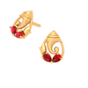 14K Lord Ganesha Gold Earring Design With Red Teardrop Gem