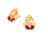 14K Lord Ganesha Gold Earring Design With Red Teardrop Gem